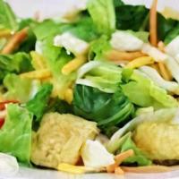 House Salad · Spring mix and greens, bell peppers, cucumbers, onions and tomatoes served with our house dr...