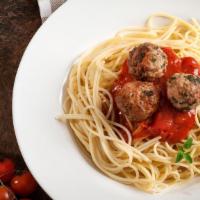 Spaghetti & Meatballs · A generous portion of spaghetti with marinara & plenty of our famous Italian meatballs! A cl...