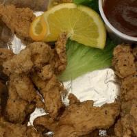 Chicken Strips · Six juicy chicken tenderloins lightly breaded and served with your choice of homemade BBQ, h...