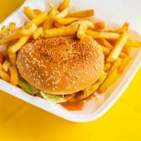Golden Chicken Burger · With fries and drinks