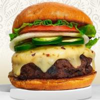 Sumo Kick Jalapeño Burger · Plant-based impossible patty grilled and topped with melted vegan cheese, jalapenos, buttere...
