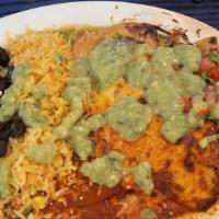 Enchiladas · 2 corn tortillas filled with choice of meat or vegetarian or cheese and onion topped with ho...