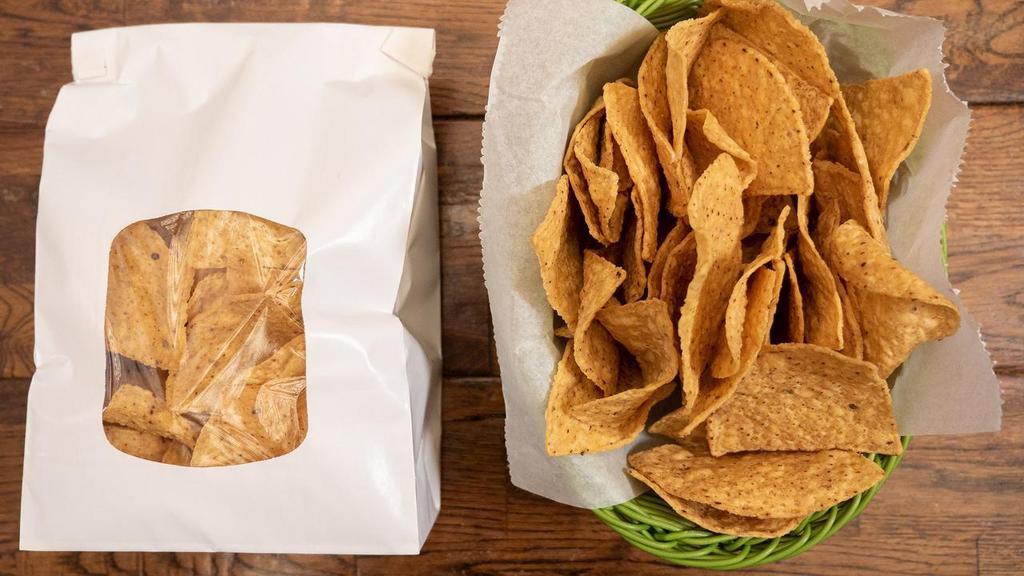 Bag Of Chips · Our thick cut, corn tortilla chips.  Perfect for dipping.  Unsalted.