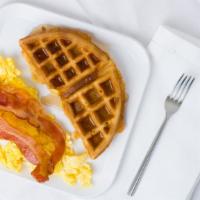Waffle Combo · 1/2 waffle, two eggs, two pieces bacon