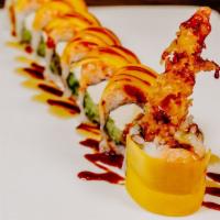 Mango Tango Roll (8 Pcs) · (Shrimp tempura, cucumber, cream cheese inside topped with lobster salad, mango, with eel an...