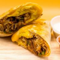 Steak Breakfast Burritto · Two scrambled eggs, hashbrown, grilled steak, and melted cheese wrapped in a fresh flour tor...