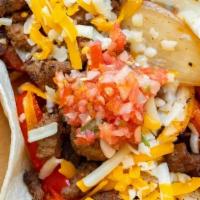 Taco Fajita · Flour tortilla, chicken or carne asada, grilled onions and bell peppers, cheese, salsa. Sub ...