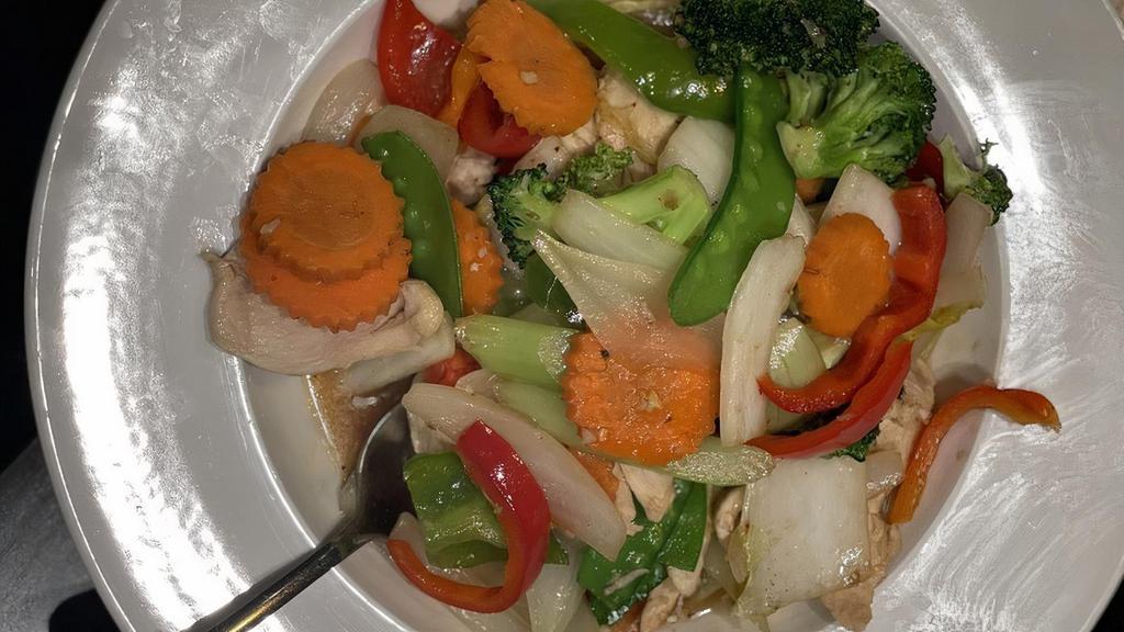 Mixed Vegetables Stir Fried · Gluten-free. Fresh colorful vegetables—broccoli, mushrooms, onion, bell pepper, carrot, snow peas, celery, and napa cabbage in our secret sauce. Sure to become a favorite.