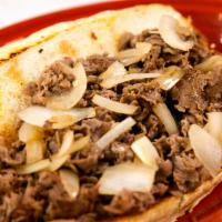 Original Philly Cheese Steak · Steak or chicken, onions, and white American cheese on an amoroso hoagie. (Fries not include...