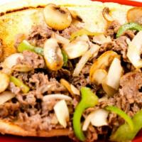 Supreme Philly Cheese Steak · Steak or chicken, onions, green peppers, mushrooms, and white American cheese.