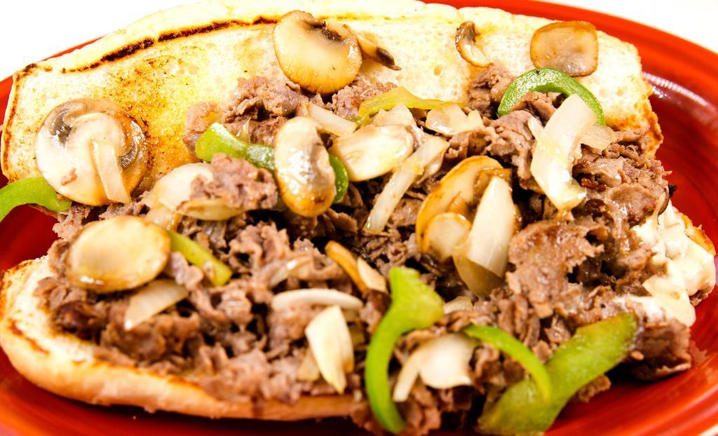 Supreme Philly Cheese Steak · Steak or chicken, onions, green peppers, mushrooms, and white American cheese.