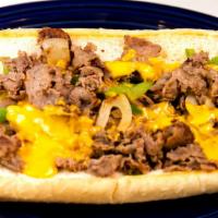 South Street Philly Cheese Steak · Steak or chicken, sauteed onions, green peppers, and cheese whiz. (Fries not included).