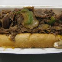 Teriyaki Philly Cheese Steak · Steak or chicken, onions, green peppers, teriyaki sauce, and white American cheese on an amo...