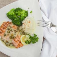Lemon Rosemary Salmon · Our fresh Atlantic salmon is lightly seasoned with lemon butter sauce, capers, and rosemary....