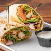 California Wrap · Choice of grilled chicken or roasted turkey, peppered bacon, cheddar cheese, avocado, lettuc...