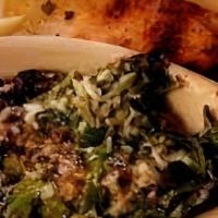 Spinach & Roasted Artichoke Dip · Blended cheeses, roasted garlic, toasted herb naan.