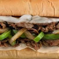 Philly Cheesesteak Sub · Steak, Swiss American cheese, green peppers and onions.