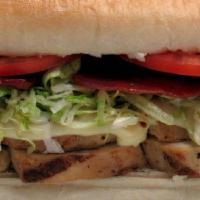 Chicken Club Sub · Fat free chicken, bacon, Swiss American cheese, onions, lettuce, tomatoes, mayo.