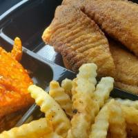Deep Fried Tilapia Platter · Served with bread, fries, and 1 additional side.
