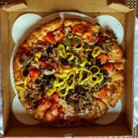 Garden Supreme · Greek's Italian sauce, select blended cheeses, onions, green bell peppers, sliced domestic m...