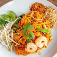 Pad Thai · stir-fried thin rice noodle with egg, fresh bean sprouts and green onion in our homemade pad...