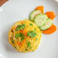 Curry Fried Rice · Popular. stir-fried Jasmine rice in curry powder with egg, onion, pea, carrot, and green oni...