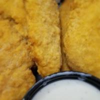 Chicken Tenders · Buffalo garlic parmesan or bbq served with celery and your choice of ranch or bleu cheese dr...