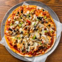 Vegetarian Pizza · Mushrooms, onion, green peppers, black olives and banana peppers.