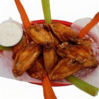 12Pcs Chicken Wings & French Fries · Choice of BBQ or buffalo sauce. Comes with carrots, celery, ranch dip, and french fries.