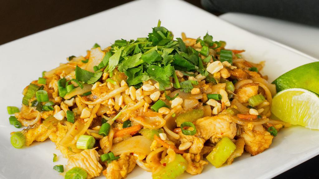 Pad Thai · Carrot, celery, scallion, bean sprouts, and egg, tossed with rice noodles.