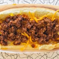 Coney Island · Choice of hot dog, bratwurst, hot link or polish topped with our signature meat sauce, yello...