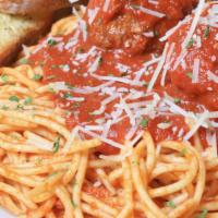 Spaghetti & Meatballs · Classic Italian comfort food - spaghetti  with our legendary red sauce and homemade meatball...