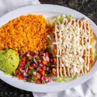 Flautas · Six crispy corn tortillas stuffed with chicken, beef or mixed. Served with sour cream, pico ...