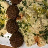 Appetizer Combo · Hummus, Baba Ganoush, 4 piece falafel.