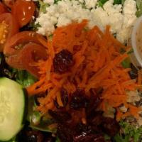 Sol Salad · Mixed greens, dried cranberries, candied walnuts, feta cheese, grape tomatoes, cucumbers and...