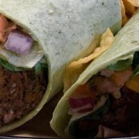 Black Bean Wrap · Our house made black bean burger, with lettuce, tomato, roasted corn, and avocado cucumber s...
