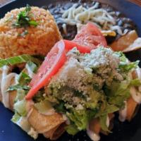 Flauta Special · Three rolled, fried crispy taquitos, choice of filling, rice and beans and choice of salsa