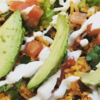 Aztec Salad · Select protein, beans, cheese, lettuce, tomato, rice, avocado, and sour cream.
