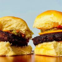 Classic Beef Sliders · Each slider has beef patty, all good sauce, American cheese, pickle.