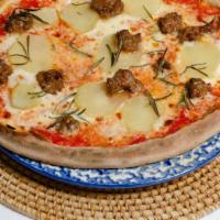 Pizza Contadina  · Mozzarella, Potatoes, Homemade Sausage, Rosemary, San Marzano
Tomato Sauce.