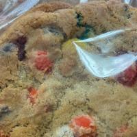 Jumbo M&M · Crispy edges with a gooey center. This 4″ Jumbo M&M cookie is mouth watering delicious and i...