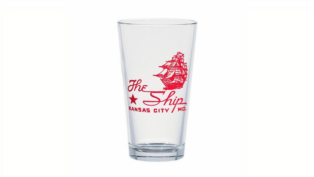 Classic Pint Glass · classic pint bar glass with The Ship logo in red