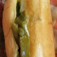 Chicago Dog (One) · mustard, relish, onions, pickle, tomato, sport peppers and celery salt