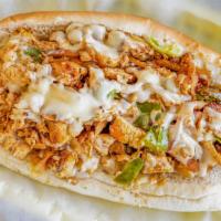 Chicken Kabob Cheesesteak · Chicken kabob grilled with onions and green peppers, served with mayo and lettuce on a hoagie.