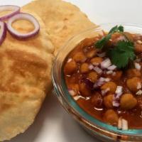 +Chole Batura · ...fried indian flat bread served with chickpea curry. (vegetarian,  contains dairy, contain...