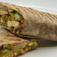 +Paneer Wrap · ...cottage cheese stuffed indian wrap. served with sweet & mint chutneys. (vegetarian,  cont...