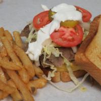 Gyro Steak Burger  With Fries · 