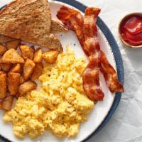 Eggs Your Way · 560-810 Cal. Choice of applewood-smoked bacon, chicken or pork sausage, with breakfast potat...