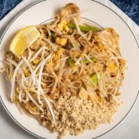 Pad Thai · Gluten-free. Sautéed rice noodles with eggs, beansprouts and green onions, topped with crush...