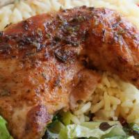 Greek Chicken Dinner · our delicious and tender dark meat chicken loaded with flavor from our overnight greek marin...